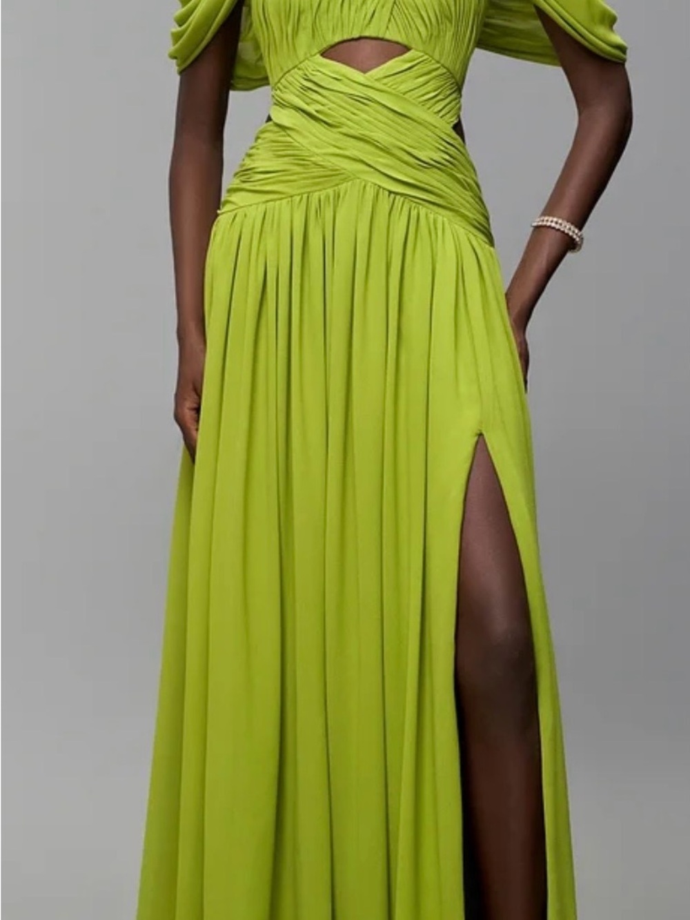 Off-Shoulder Lime Green Evening Dress - Picture 4 of 15